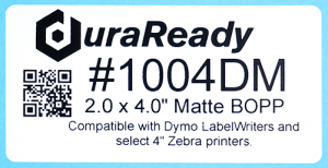 2.0 x 4.0" Matte White BOPP plastic DuraReady label, address/shipping labels, barcodes, logistics, containers, alerts and warnings, packaging labels.