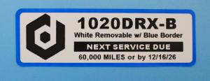 1020DRX-B 1.125 x 3.5" White Removable w/Blue Border BOPP plastic label Large Capacity Roll