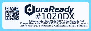Extra large roll of permanent gloss white 1.125 x 3.5" label, perfect size for address and shipping labels, also compatible with Mitchell 1 Automotive Repair Software for service reminders.