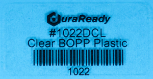 Removable, crystal clear 2 x 1" BOPP label for glass products and windows.