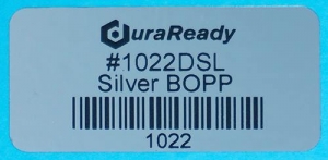 Mirror-like, silver 2 x 1" BOPP DuraReady label for eye-catching address labels, vape labels and e-liquid labels.