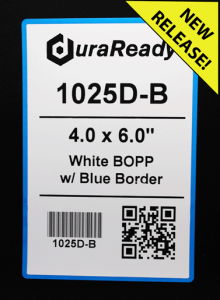 1025D-B 4.0 x 6.0 White BOPP plastic label with Blue Border