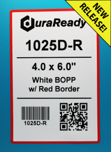 1025D-R 4.0 x 6.0 White removable BOPP plastic label with Red Border