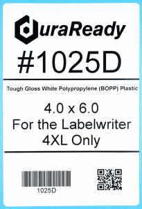 Extra large, 4 x 6" white shipping labels made of tough plastic to resist moisture, sunlight, UV, temperature and many other environmental hazards.