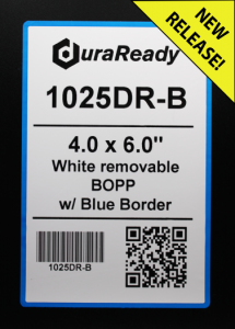 1025DR-B 4.0 x 6.0 White BOPP with blue border label with Removable Adhesive for Dymo 4XL printer only