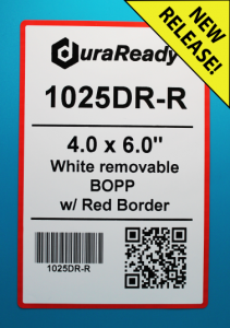 1025DR-R 4.0 x 6.0 White BOPP with red border label with Removable Adhesive