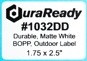 Durable, #1032DD 1 .75 x 2.5" matte white BOPP outdoor labels, ideal for print custom nursery and horticulture labels.