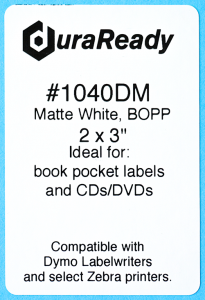 This tough, 2.0 x 3.0" matte white label is perfect for book pocket labels, DVDs and other applications that require permanent, no-fade or discolor performance.