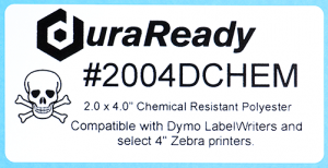2.0 x 4.0 large white polyester label with extreme chemical resistance to xylene, acetone, alcohols, fuels, solvents