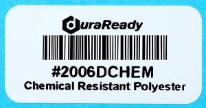 Chemical resistant,  0.75 x 1.5" White polyester, that can withstand Ethanol, Xylene, Acetone, IPA, MEK, Thinner, Gasoline, Brake Fluid and many other organic chemicals.