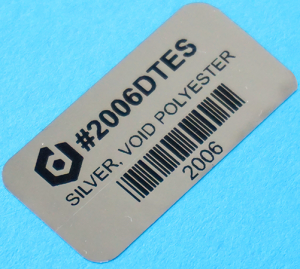 Tamper-evident, 0.75 x 1.5" bright silver polyester labels, print serialized data such as dates, production codes, personalized customer data and so much more.