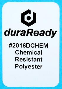 Chemical resistant, 1 x 1.5" white polyester label that can withstand, acetone, xylene, MEK and other organic solvents.