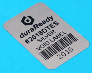 Tamper-evident, VOID 1 x 1.5" silver polyester, perfect for asset tagging labels, product security labels, and merchandising labels.