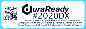 Heat and UV resistant, extra capacity roll of DuraReady's 1.125 x 3.5" white gloss polyester address label.