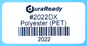 Extra large capacity roll of DuraReady's white polyester 2 x 1" label, ideal for heat and UV resistant applications.