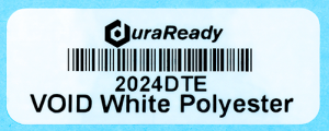 Secure, white VOID polyester 0.75 x 2" label, ideal for asset tagging, barcodes, dates, lot codes, and serial numbers.
