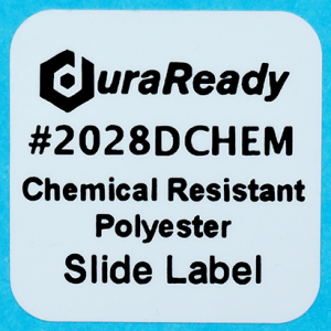 Chemical & xylene resistant, 0.875 x 0.875" white polyester slide label, made for laboratory settings.