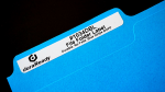 No-fade, white BOPP plastic file folder label with a blue edge for your Labelwriter printer.