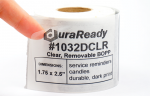 #1032DCLR, clear removable label, candle label, shipping and windshield label.