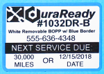 #1032DRX-B, extra capacity roll, removable Oil change and Service Reminder windshield Label with blue border