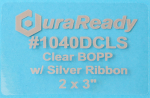 DuraReady's #1040DCLS, 2 x 3" clear BOPP label with silver print.
