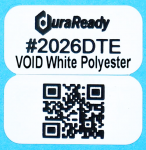 On-demand, genuine tamper-evident 2-up 0.5 x 1" VOID white polyester asset tagging labels.